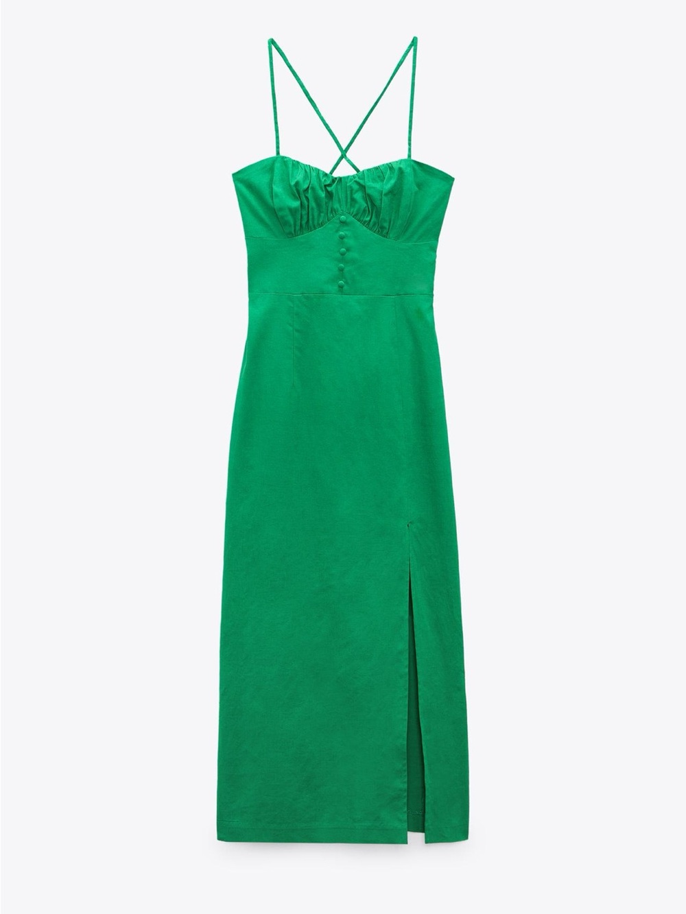 Zara Emerald Green Spaghetti Strap Midi Dress with Slit
